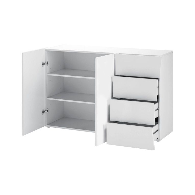 Credenza bianco lucida 124x40x81h cm 2 ante e 4 cassetti - Athos