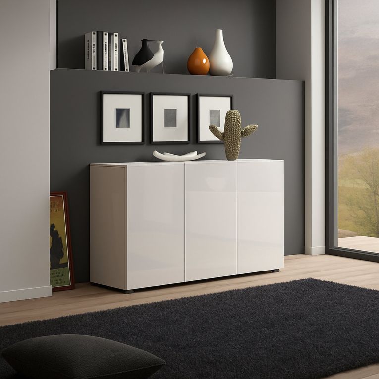 Credenza bianco lucida 135x38x79h cm 3 ante - Amelyah