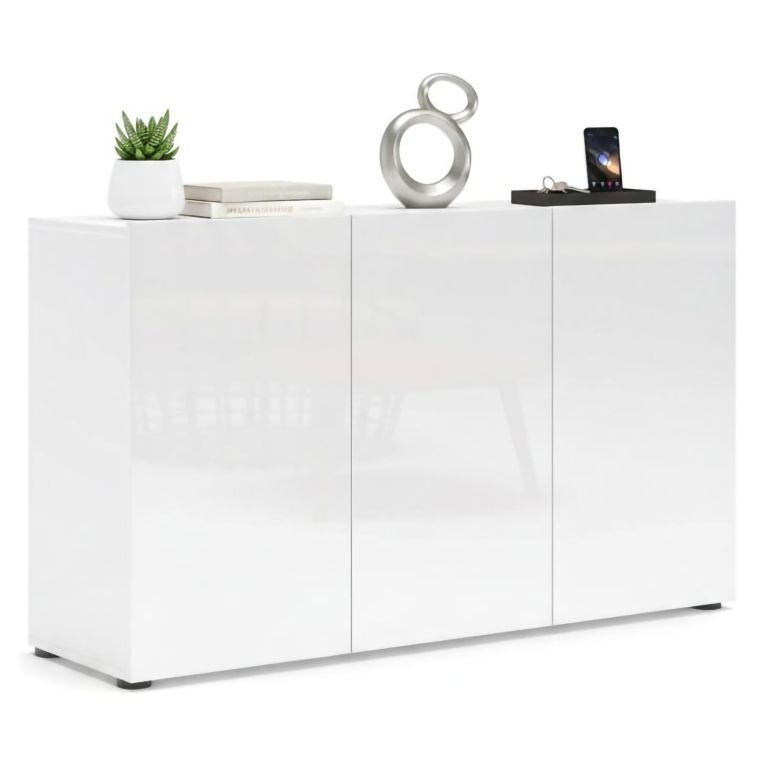 Credenza bianco lucida 135x38x79h cm 3 ante - Amelyah