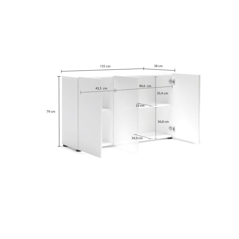 Credenza bianco lucida 135x38x79h cm 3 ante - Amelyah