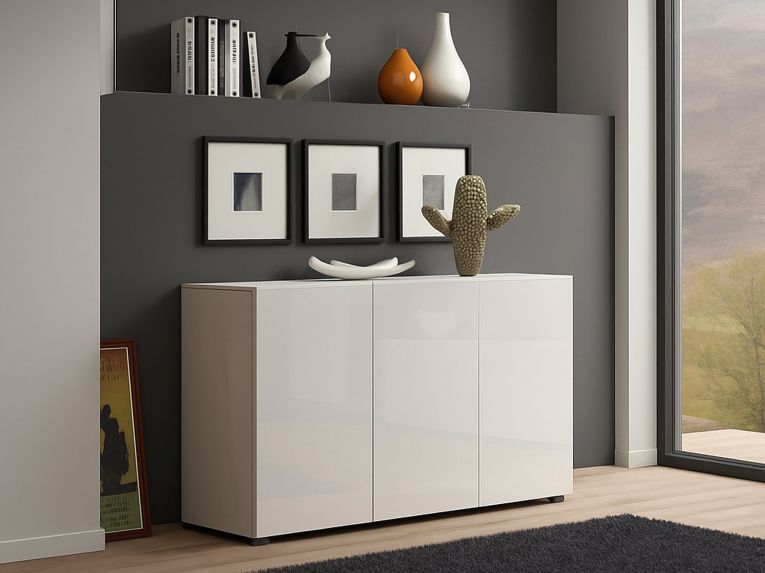 Credenza bianco lucida 135x38x79h cm 3 ante - Amelyah