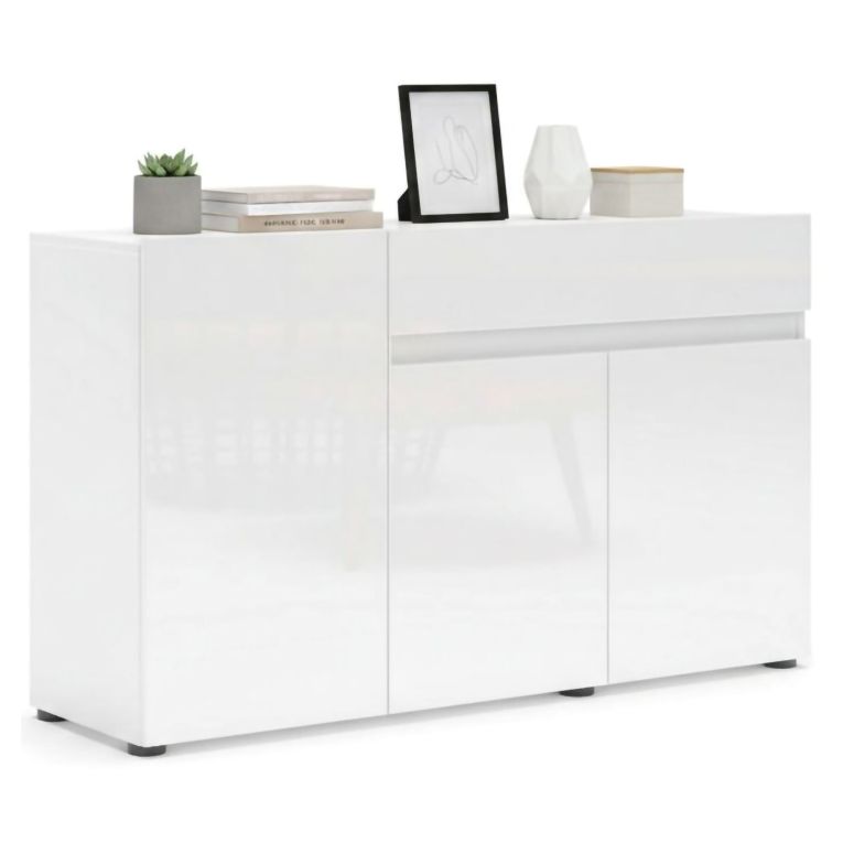 Credenza bianco lucida 135x38x79h cm 3 ante e 1 cassetto - Deodata