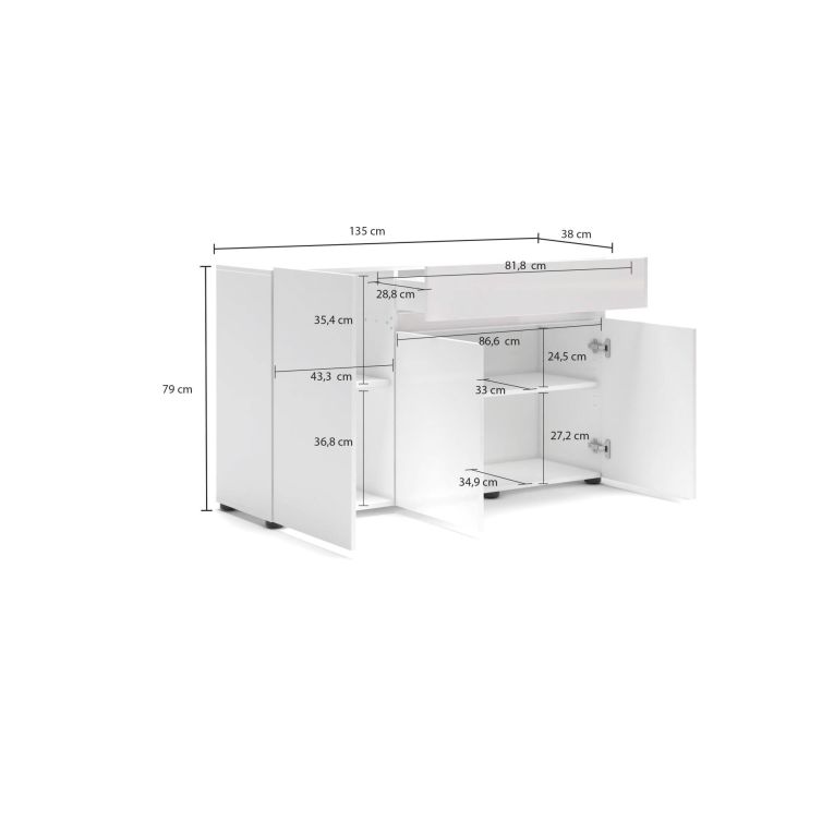 Credenza bianco lucida 135x38x79h cm 3 ante e 1 cassetto - Deodata