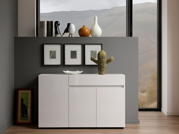 Credenza bianco lucida 135x38x79h cm 3 ante e 1 cassetto - Deodata
