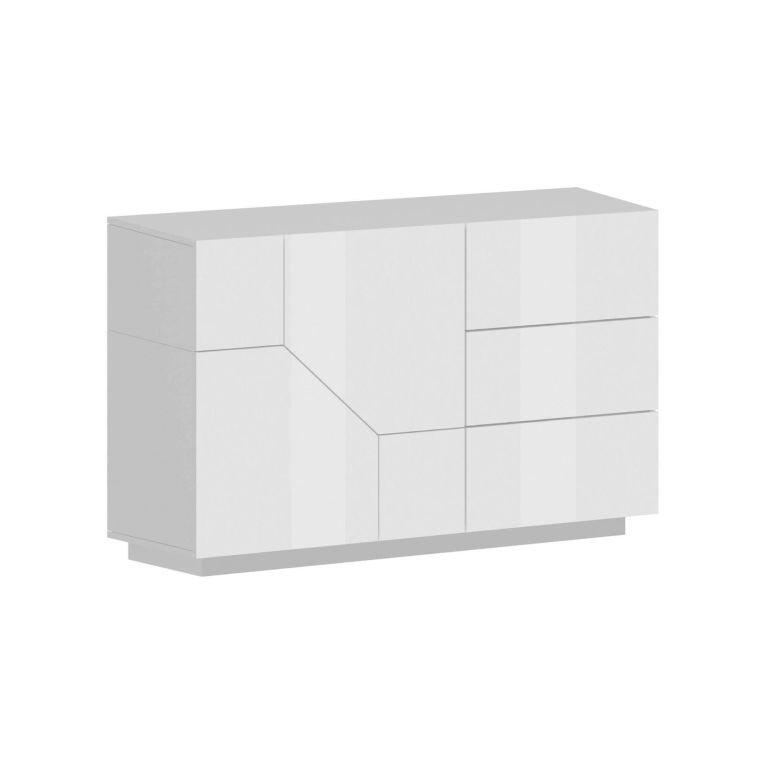Credenza bianco lucida 141x43x86h cm 2 ante e 3 cassetti - All