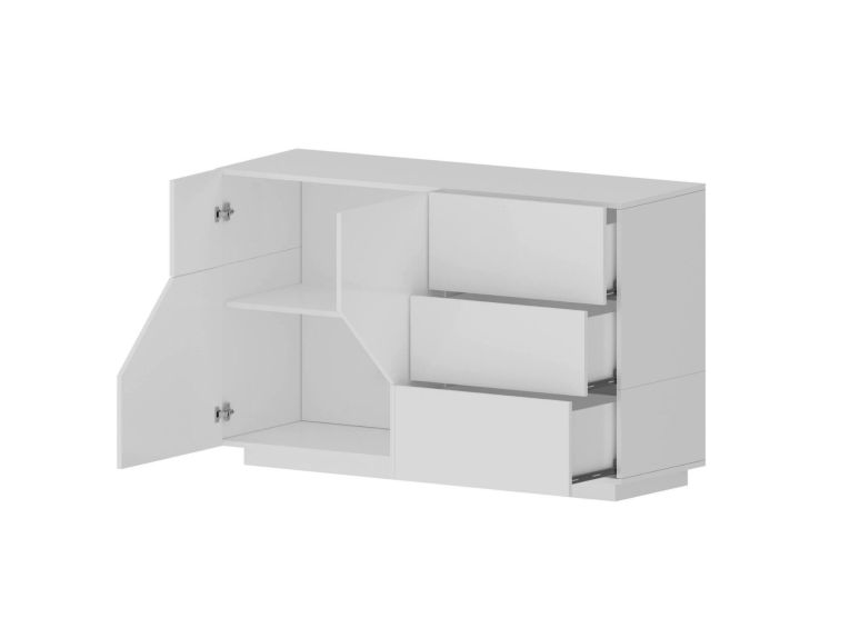 Credenza bianco lucida 141x43x86h cm 2 ante e 3 cassetti - All