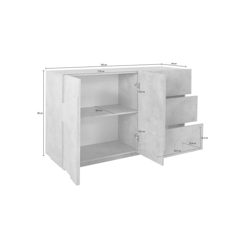 Credenza bianco lucida 142x44x86h cm 2 ante e 3 cassetti - Aydee