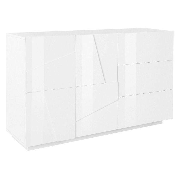 Credenza bianco lucida 142x44x86h cm 2 ante e 3 cassetti - Aydee