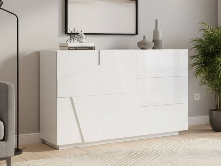 Credenza bianco lucida 142x44x86h cm 2 ante e 3 cassetti - Aydee