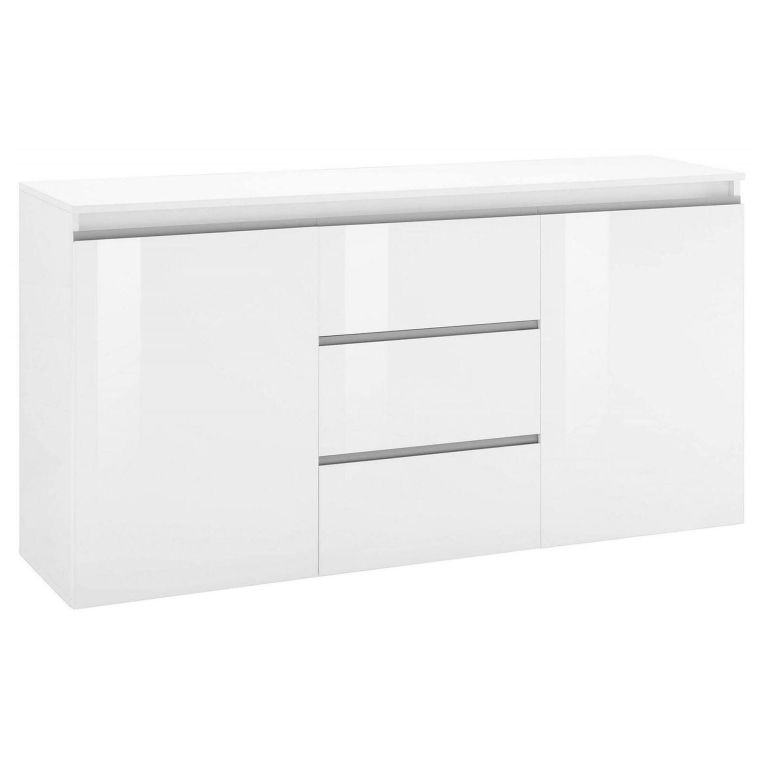Credenza bianco lucida 150x40x81h cm 2 ante e 3 cassetti - Amoco