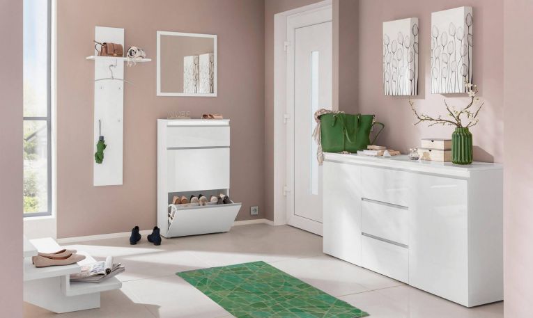 Credenza bianco lucida 150x40x81h cm 2 ante e 3 cassetti - Amoco