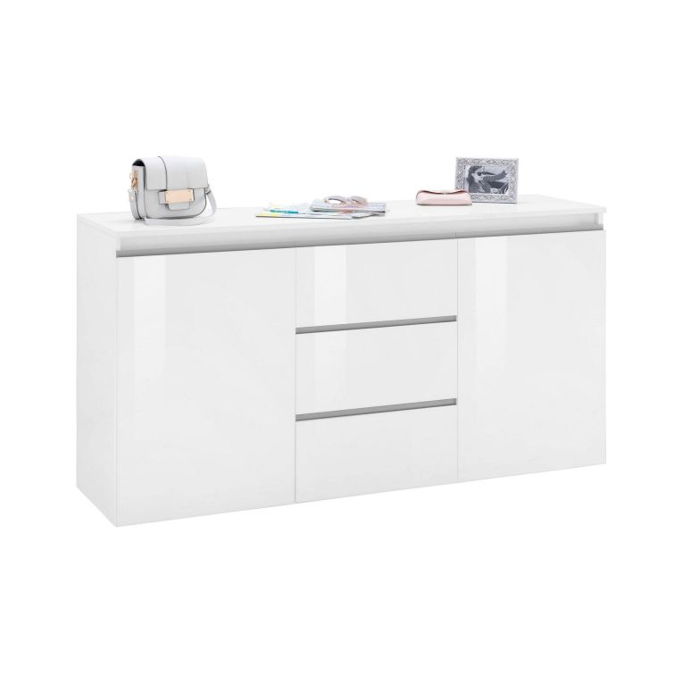 Credenza bianco lucida 150x40x81h cm 2 ante e 3 cassetti - Amoco