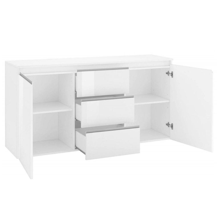 Credenza bianco lucida 150x40x81h cm 2 ante e 3 cassetti - Amoco