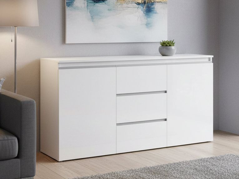 Credenza bianco lucida 150x40x81h cm 2 ante e 3 cassetti - Amoco