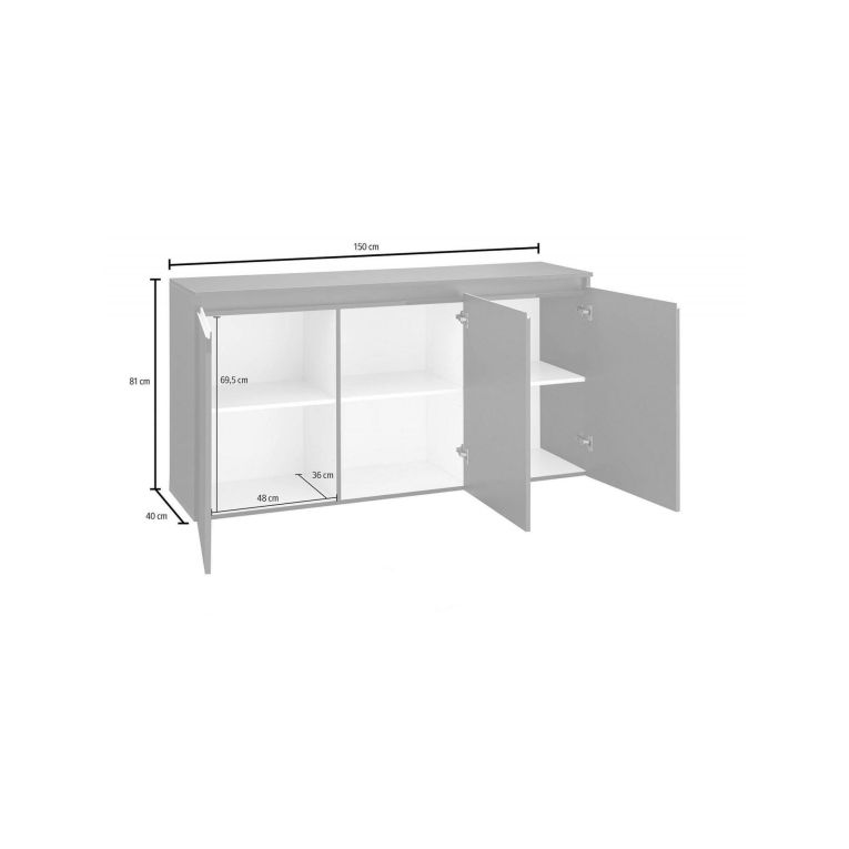 Credenza bianco lucida 150x40x81h cm 3 ante - Andesina