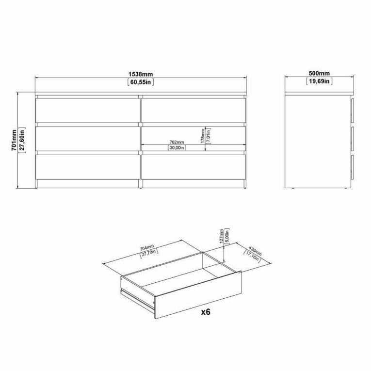 Credenza bianco lucida 153x50x70h cm 6 cassetti - Abacadabra