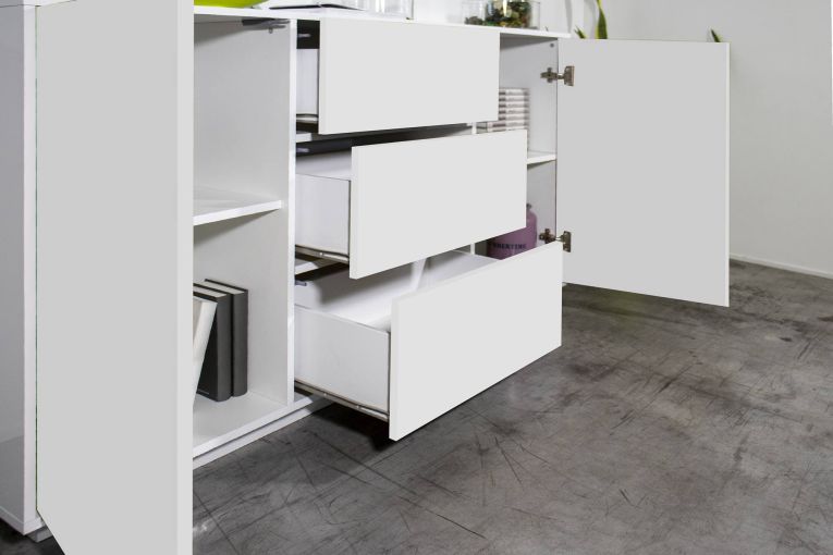 Credenza bianco lucida 160x41x86h cm 2 ante e 3 cassetti - Aysha