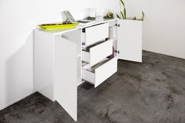Credenza bianco lucida 160x41x86h cm 2 ante e 3 cassetti - Aysha