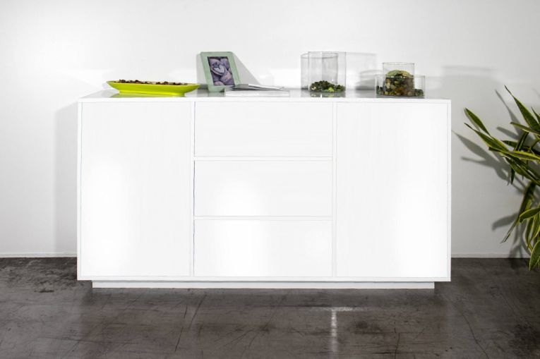 Credenza bianco lucida 160x41x86h cm 2 ante e 3 cassetti - Aysha