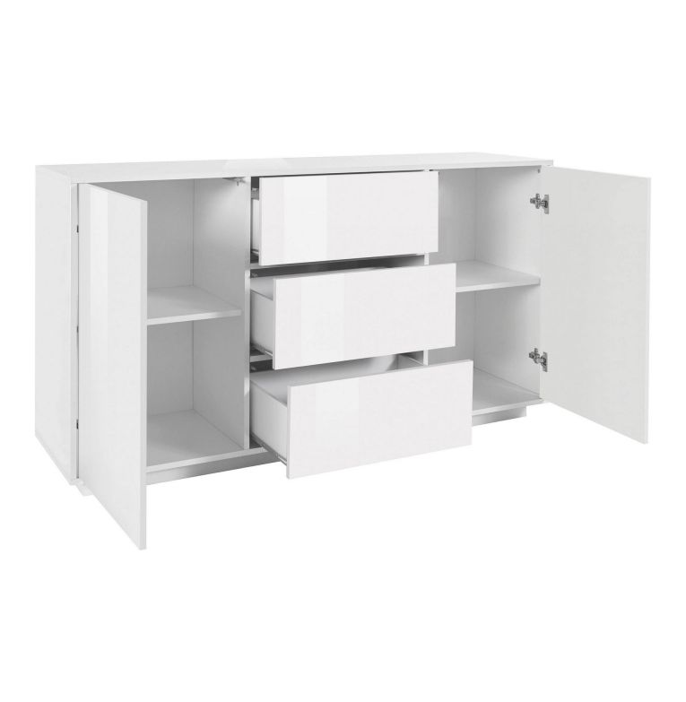 Credenza bianco lucida 160x41x86h cm 2 ante e 3 cassetti - Aysha