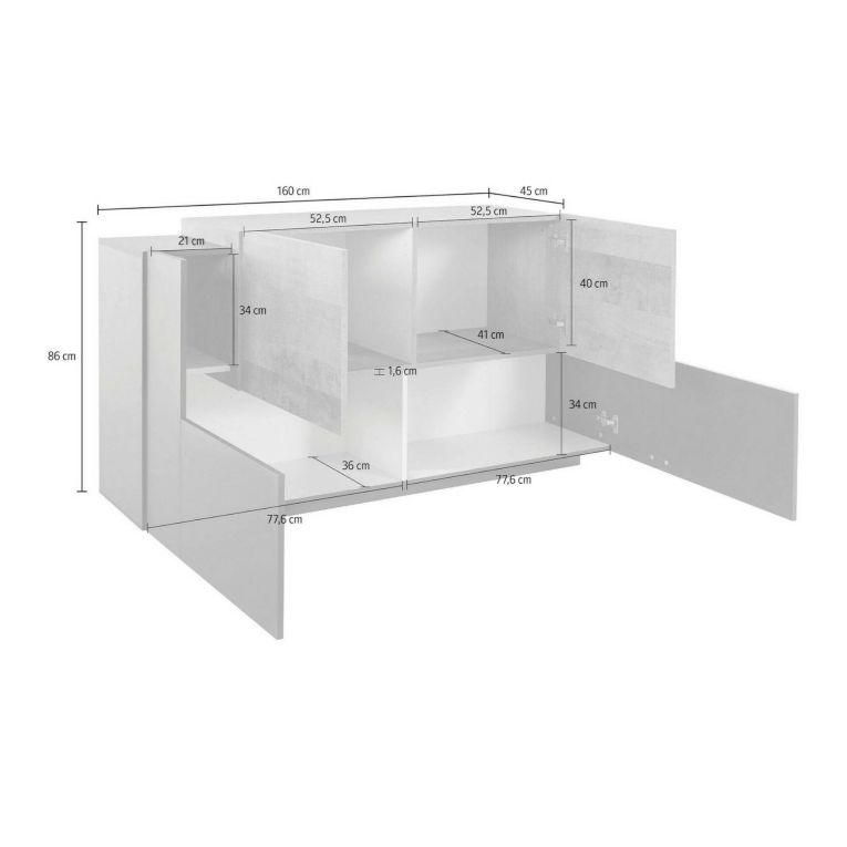 Credenza bianco lucida 160x45x86h cm 4 ante - Muscari