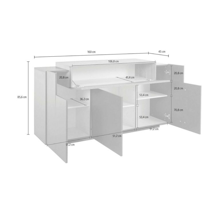 Credenza bianco lucida 160x46x85h cm 4 ante - Aschly