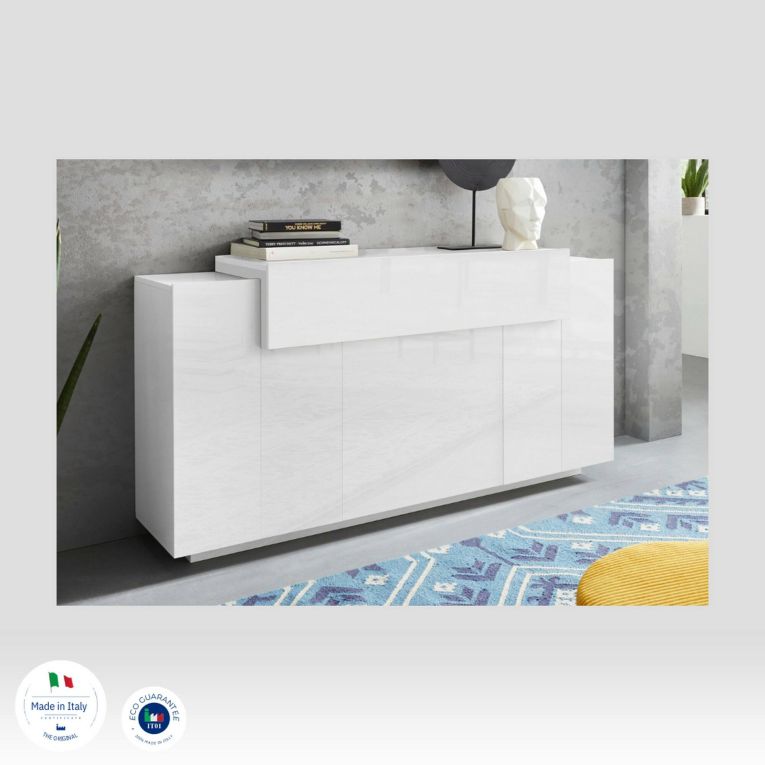 Credenza bianco lucida 160x46x85h cm 4 ante - Aschly