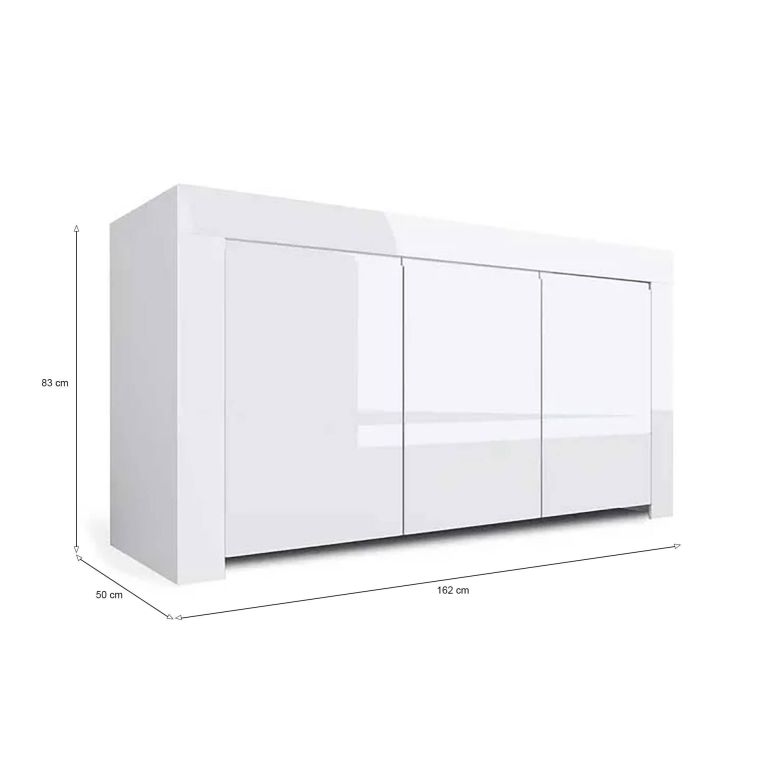 Credenza bianco lucida 162x50x83h cm 3 ante - Zenobia