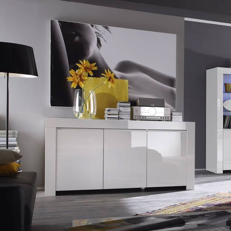 Credenza bianco lucida 162x50x83h cm 3 ante - Zenobia
