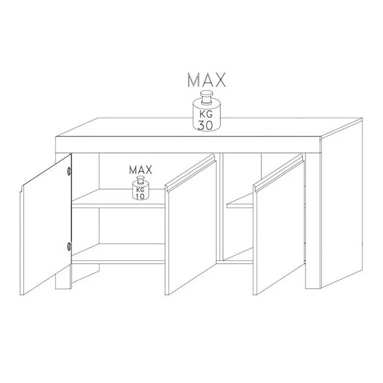Credenza bianco lucida 162x50x83h cm 3 ante - Zenobia