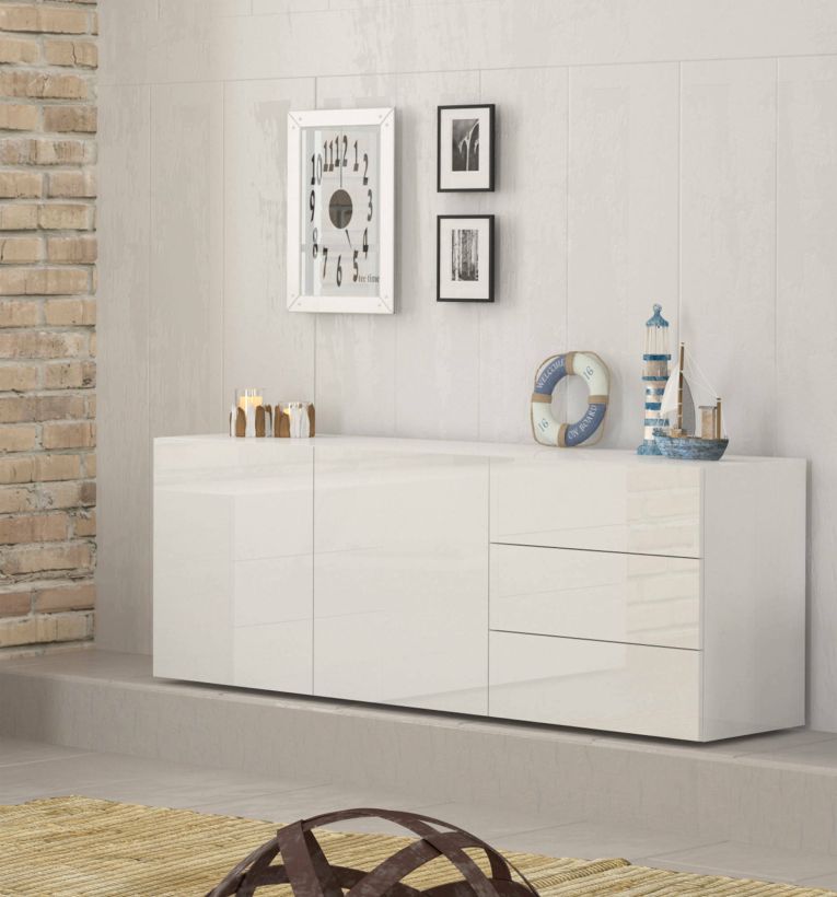 Credenza bianco lucida 170x40x60h cm 2 ante e 3 cassetti - Andie