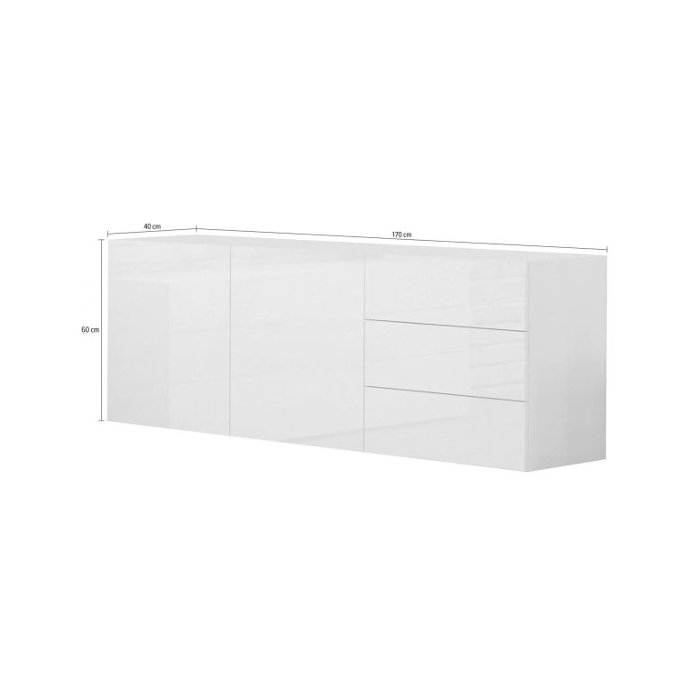 Credenza bianco lucida 170x40x60h cm 2 ante e 3 cassetti - Andie