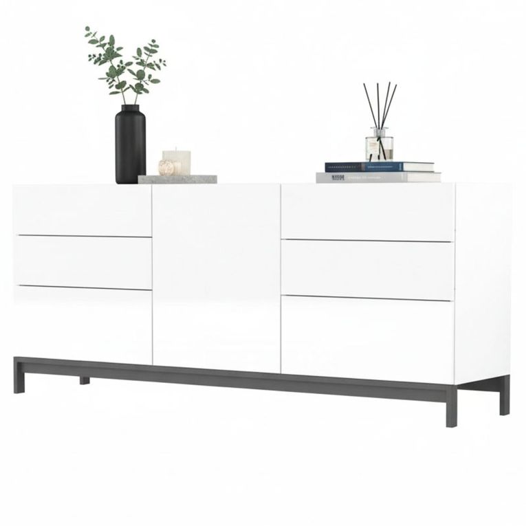 Credenza bianco lucida 170x40x73h cm 1 anta e 6 cassetti - Pirite