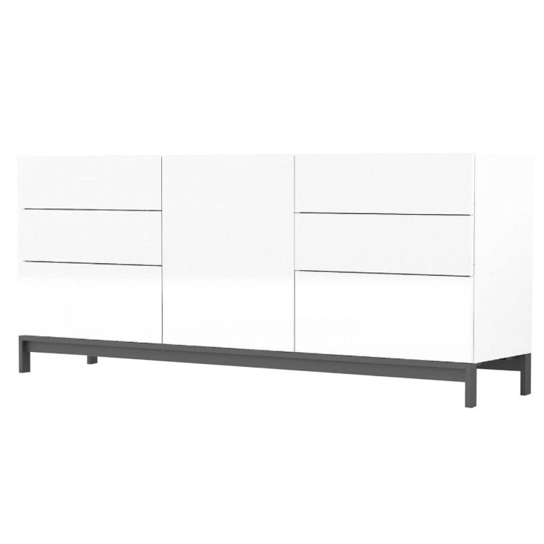 Credenza bianco lucida 170x40x73h cm 1 anta e 6 cassetti - Pirite