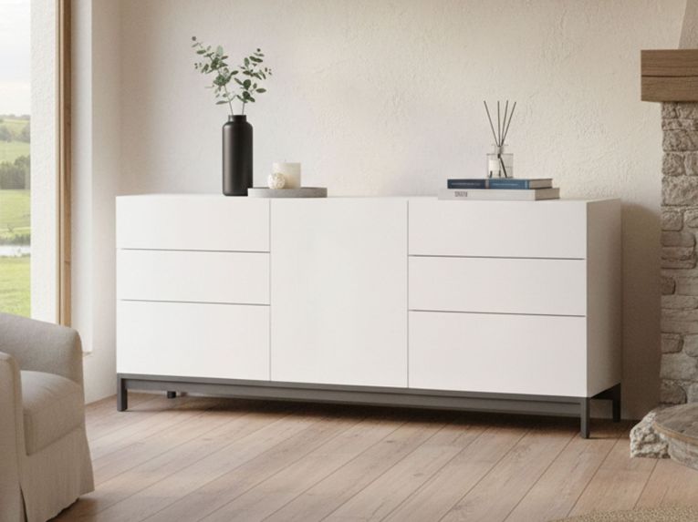 Credenza bianco lucida 170x40x73h cm 1 anta e 6 cassetti - Pirite
