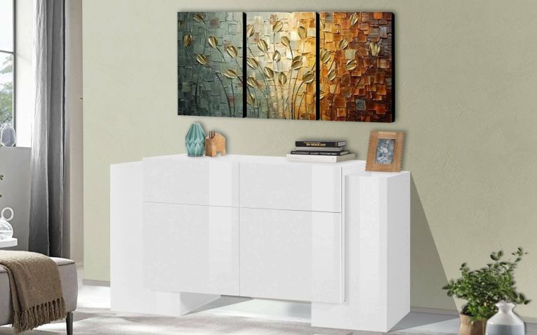 Credenza bianco lucida 170x45x85h cm 4 ante e 2 cassetti - Alei