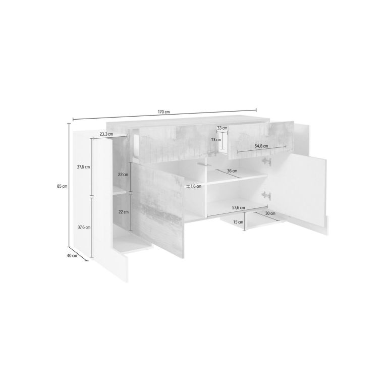 Credenza bianco lucida 170x45x85h cm 4 ante e 2 cassetti - Alei