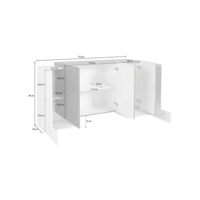 Credenza bianco lucida 170x45x85h cm 5 ante - Arek