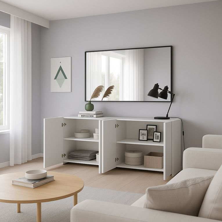 Credenza bianco lucida 180x38x79h cm 4 ante - Amacord