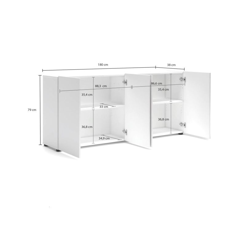 Credenza bianco lucida 180x38x79h cm 4 ante - Amacord