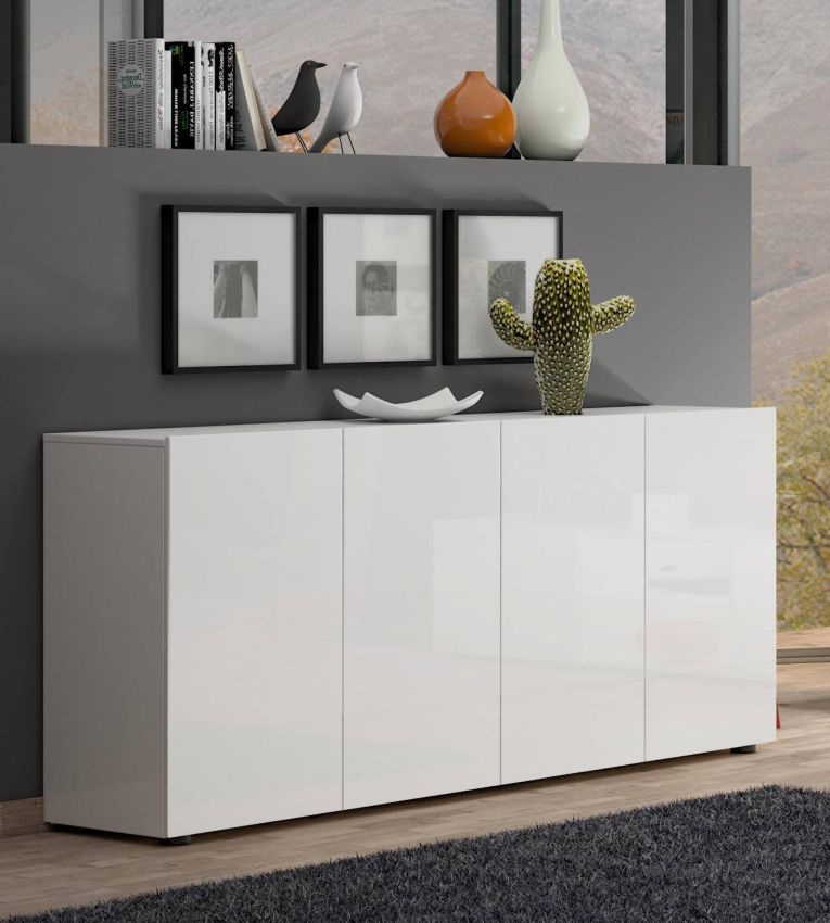 Credenza bianco lucida 180x38x79h cm 4 ante - Amacord