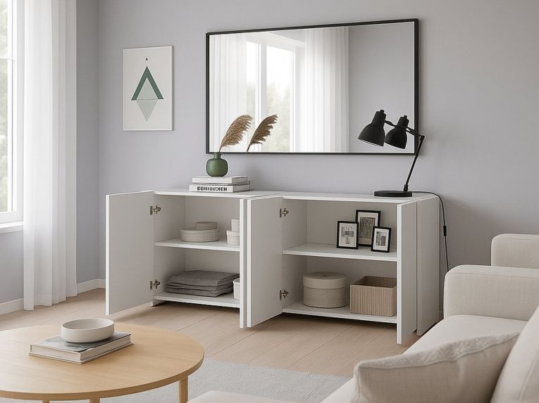 Credenza bianco lucida 180x38x79h cm 4 ante - Amacord