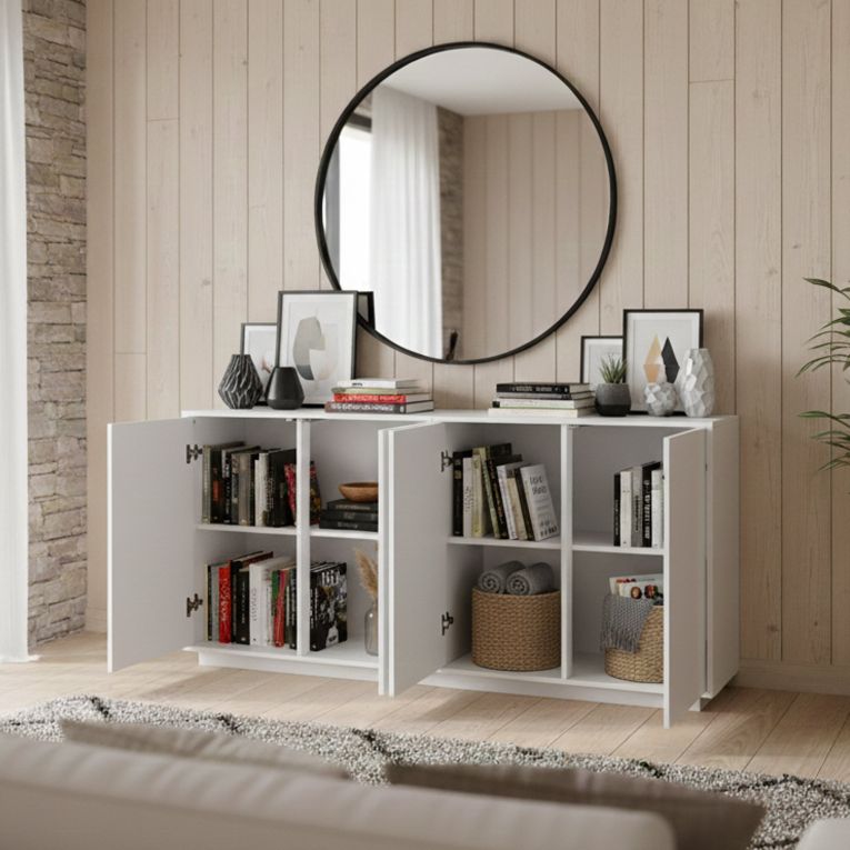Credenza bianco lucida 180x41x86h cm 4 ante - Aulina