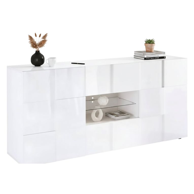 Credenza bianco lucida 181x43x84h cm 2 ante e 2 cassetti - Zerba