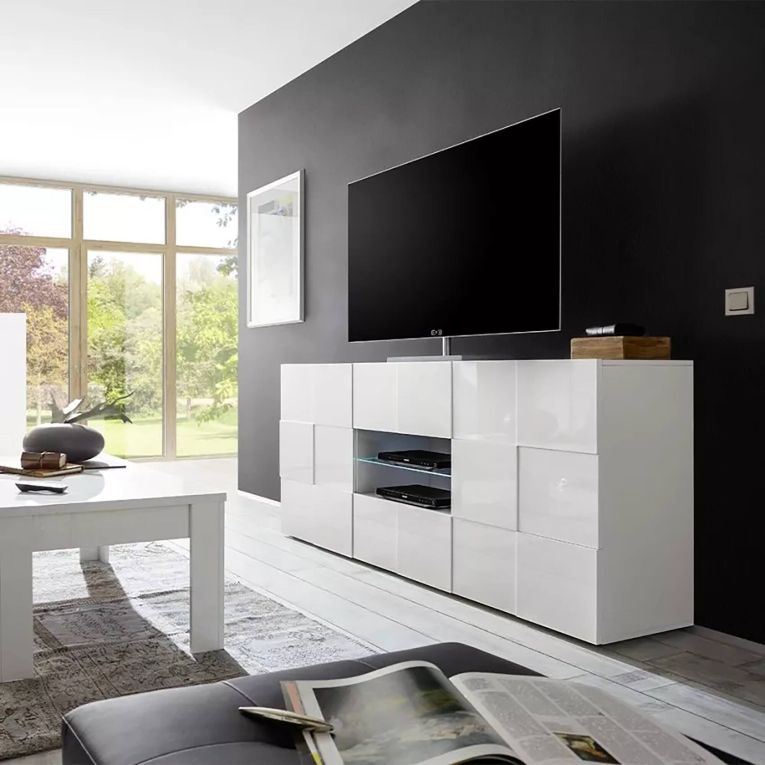 Credenza bianco lucida 181x43x84h cm 2 ante e 2 cassetti - Zerba