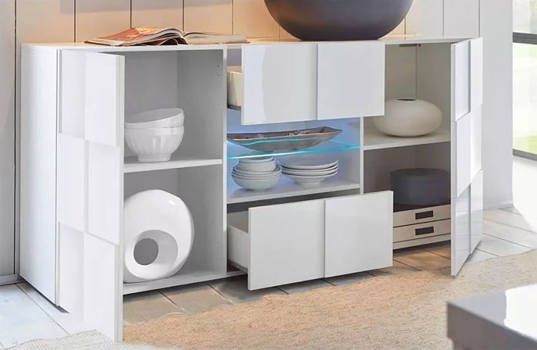 Credenza bianco lucida 181x43x84h cm 2 ante e 2 cassetti - Zerba