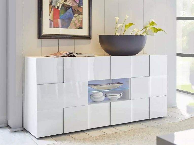 Credenza bianco lucida 181x43x84h cm 2 ante e 2 cassetti - Zerba