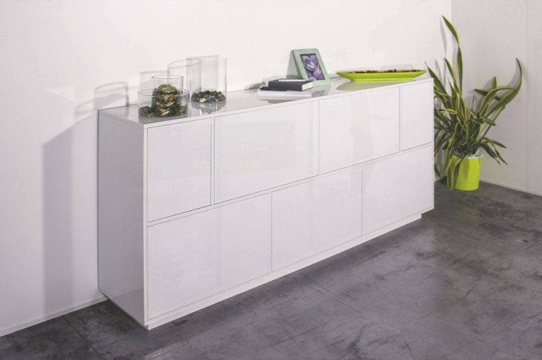 Credenza bianco lucida 200x41x86h cm 7 ante - Clinoumite
