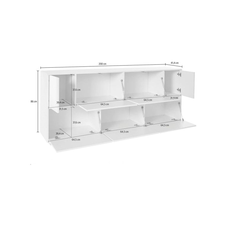 Credenza bianco lucida 200x41x86h cm 7 ante - Clinoumite