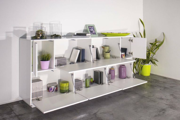 Credenza bianco lucida 200x41x86h cm 7 ante - Clinoumite
